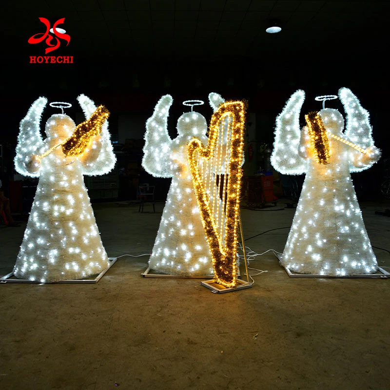 Hoyechi Luminous Factory LED Musim Dingin Festive Angel Sculpture Light for Commercial Park and Acara Dekorasi